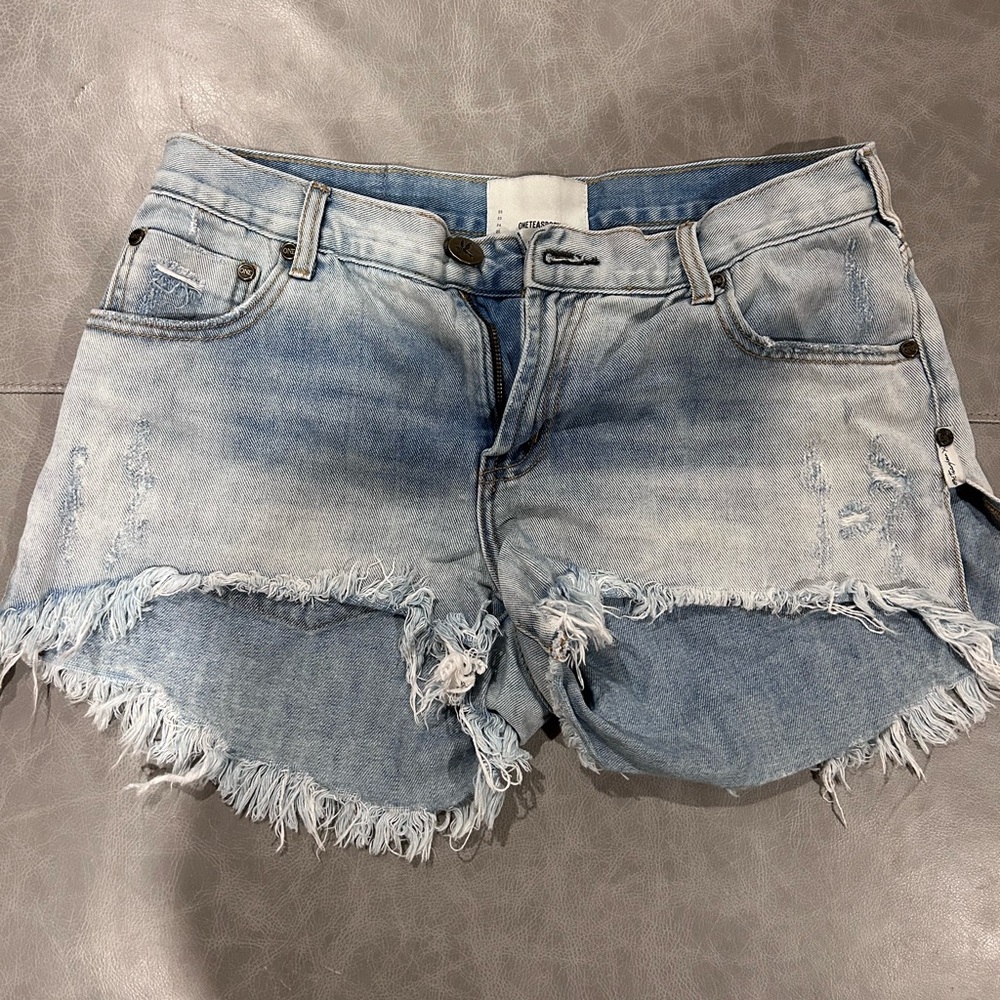 One Teaspoon Frayed Light Blue Jean Shorts